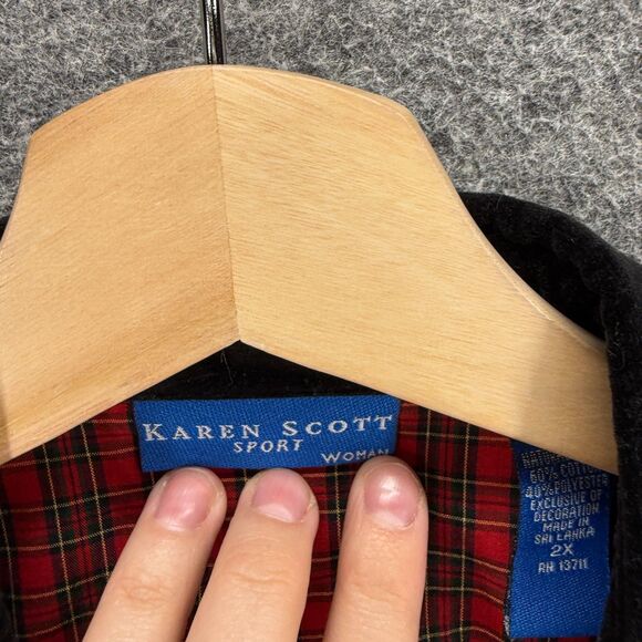 Karen Scott Shirt Women 2X Plus Red Plaid Button Up Collared Long Sleeve Cotton - Picture 3 of 7